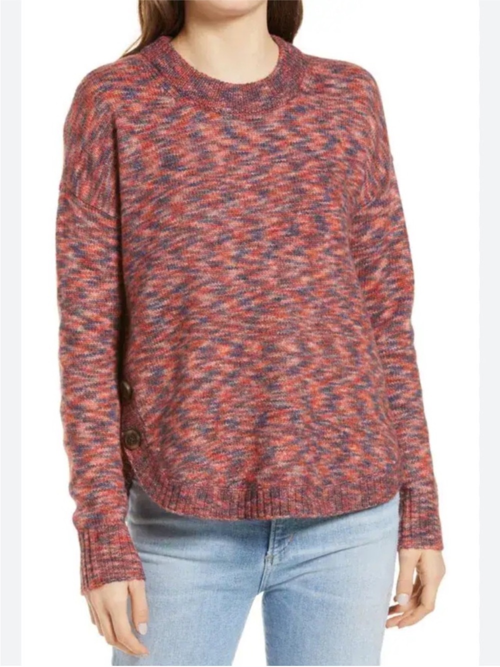 Madewell Space-Dyed Button-Side Sweater in Spacedye Sangría Size XXL